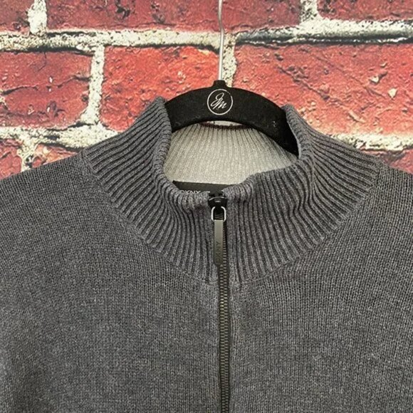 DKNY Men's Sweater Medium M Mock Neck Quarter Zip Pullover Tight Knit Gray - Picture 4 of 6